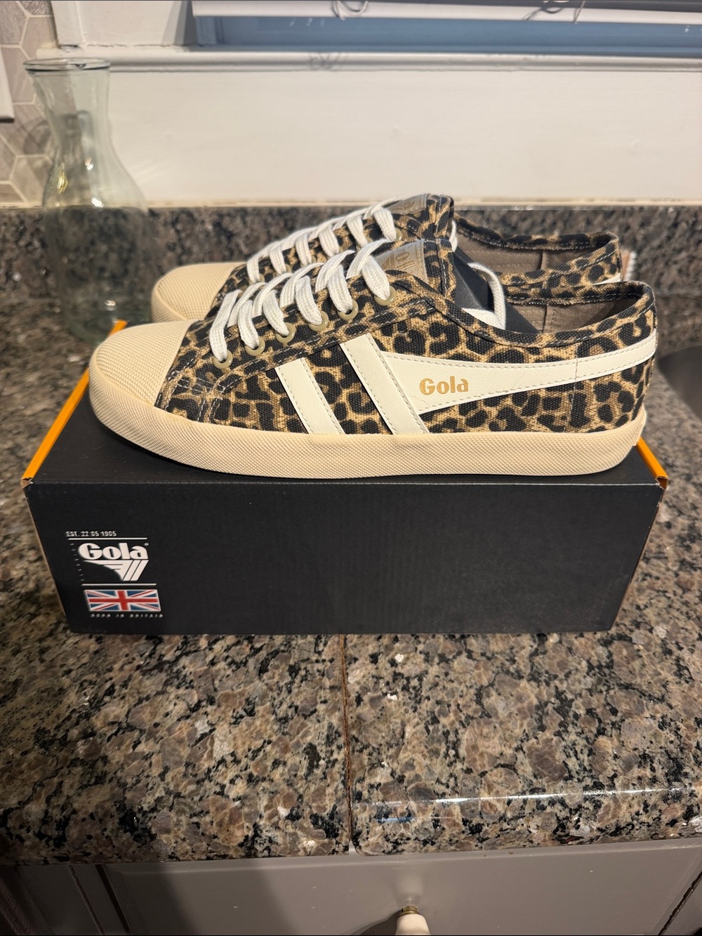Gola Leopard Print Low-Top Sneakers in Tan/Black